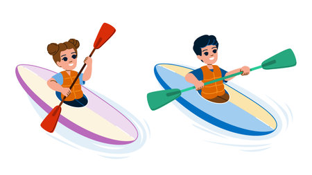 canoeing kid vectorのイラスト素材