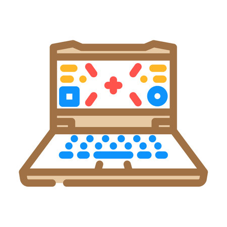 laptop gaming color icon vector illustrationのイラスト素材