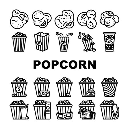 popcorn food snack cinema icons set vectorのイラスト素材