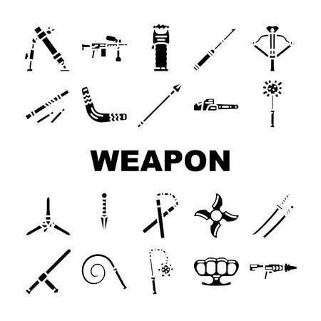 weapon war gun military icons set vectorのイラスト素材