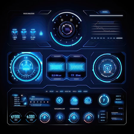 panel hud elements ai generated. display element, frame background, circle design panel hud elements illustrationの素材