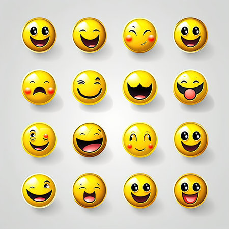 fun emoji smiley ai generated. expression yellow, chat design, cute mood fun emoji smiley illustrationの素材