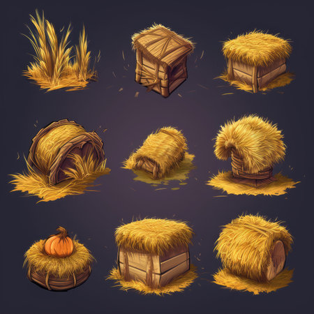 golden hay dry ai generated. rural bale, farming natural, agricultural field golden hay dry illustrationの素材