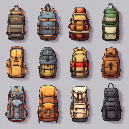 adventure backpack camping ai generated. hiking outdoor, journey nature, trip mountain adventure backpack camping illustrationの素材