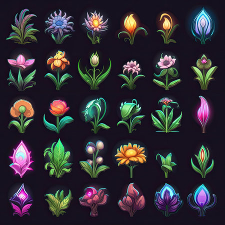 nature games magic flower ai generated. fantasy game, fairy design, landscape plant nature games magic flower illustrationの素材
