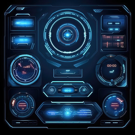 interface hud elements ai generated. game screen, data virtual, ui panel interface hud elements illustrationの素材