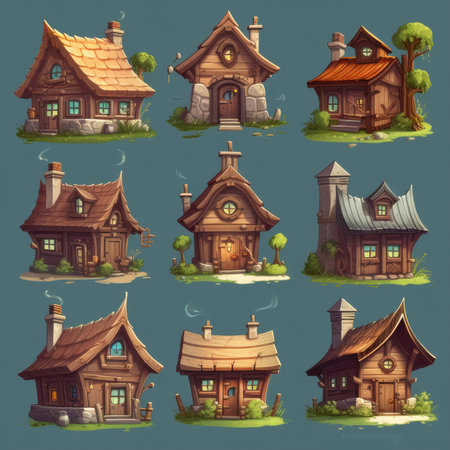tree game wooden house ai generated. village toy, home, background wood tree game wooden house illustrationの素材