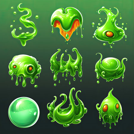 drop green slime ai generated. toxic sticky, stain goo, poison paint drop green slime illustrationの素材