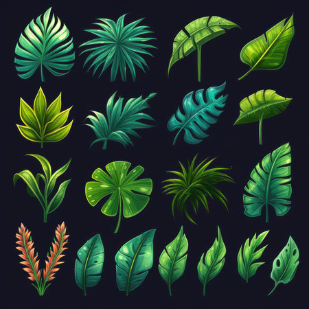 palm tropical leaf ai generated. summer exotic, foliage nature, botanical background palm tropical leaf illustrationの素材
