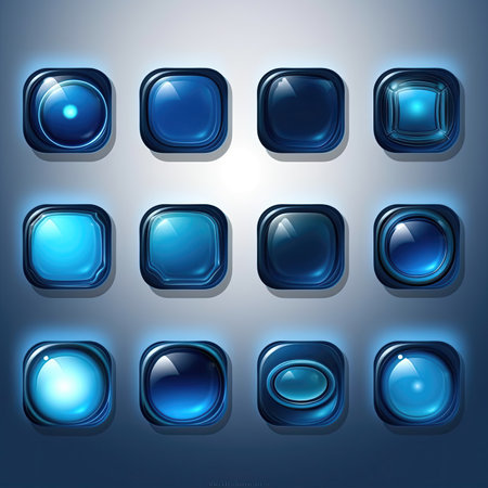 internet blue glass button ai generated. element green, abstract plastic, modern sign internet blue glass button illustrationの素材