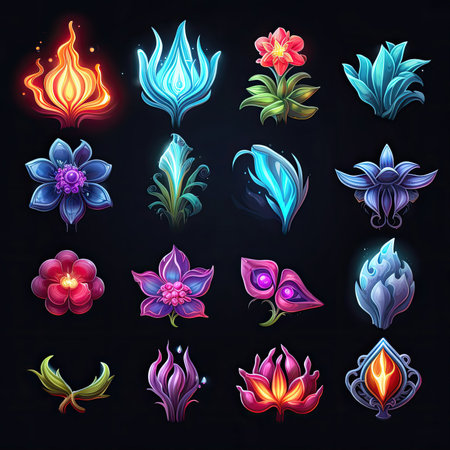nature games magic flower ai generated. fantasy game, fairy design, landscape plant nature games magic flower illustrationの素材