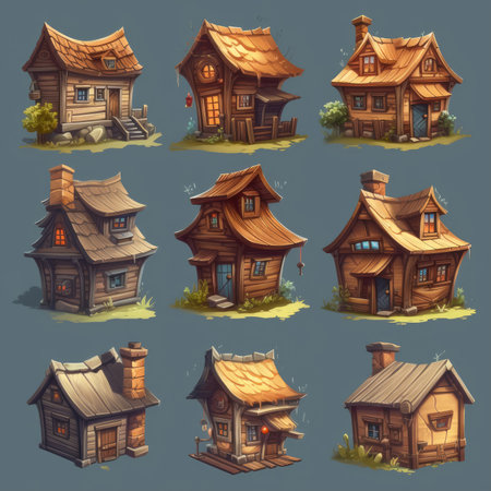 table game wooden house ai generated. architecture nature, tree village, toy table game wooden house illustrationの素材