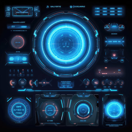 element hud elements ai generated. frame background, circle design, hologram bar element hud elements illustrationの素材