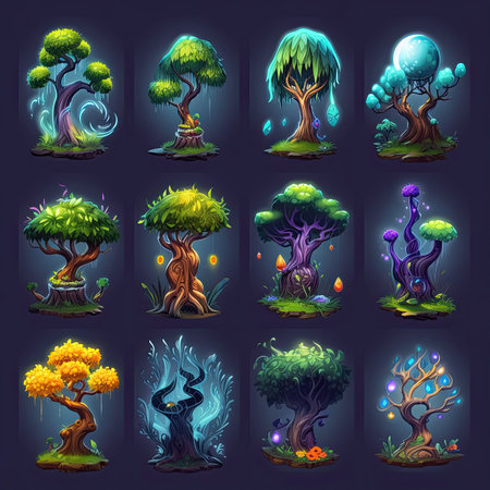 fairy game magic tree ai generated. fantastic beautiful, scene grass, tale jungle fairy game magic tree illustrationの素材