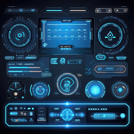 game hud elements ai generated. screen data, virtual ui, panel display game hud elements illustrationの素材