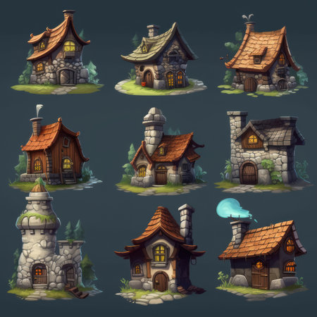 outdoor stone house ai generated. grass landscape, door estate, entrance style outdoor stone house illustrationの素材