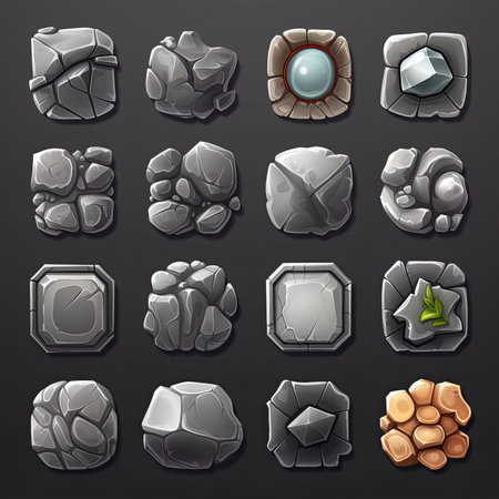 ui rock stone button ai generated. gui element, menu user, banner app ui rock stone button illustrationの素材
