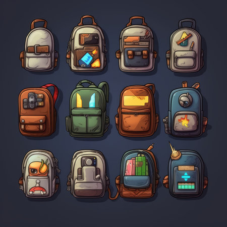 design school backpack ai generated. learn kid, book child, student color design school backpack illustrationの素材