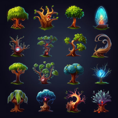 nature game magic tree ai generated. background forest, landscape fairy, fantastic beautiful nature game magic tree illustrationの素材