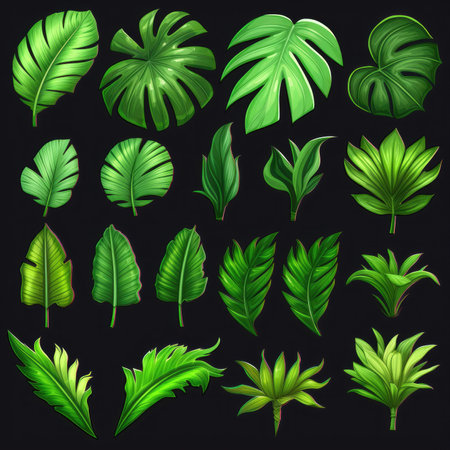 leaf tropical leaf ai generated. nature botanical, background tree, forest design foliage tropical leaf illustrationの素材