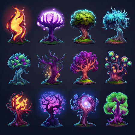 fairy game magic tree ai generated. fantastic beautiful, scene grass, tale jungle fairy game magic tree illustrationの素材