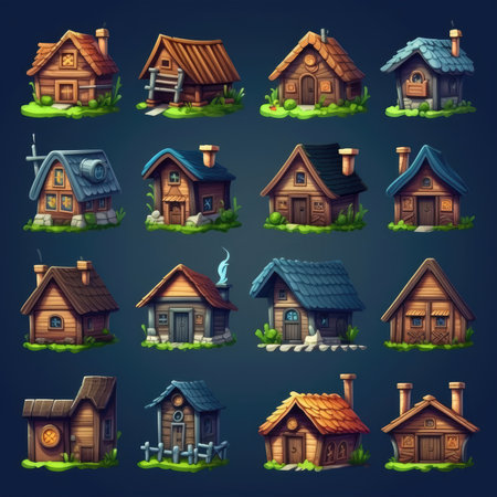 object game wooden house ai generated. window nobody, fantasy forest, table architecture object game wooden house illustrationの素材