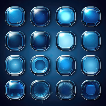 icon blue glass button ai generated. glossy web, shiny background, symbol shape icon blue glass button illustrationの素材