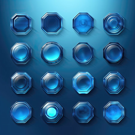 element blue glass button ai generated. green abstract, plastic modern, sign round element blue glass button illustrationの素材