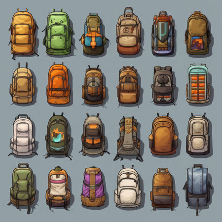 backpack journey camping ai generated. nature trip, mountain activity, lifestyle tourism journey backpack camping illustrationの素材