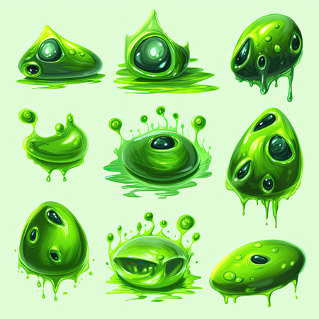 blob green slime ai generated. drop toxic, sticky stain, goo poison blob green slime illustrationの素材