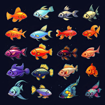 tropical fish aquarium ai generated. gold background, sea pet, ocean life tropical fish aquarium illustrationの素材