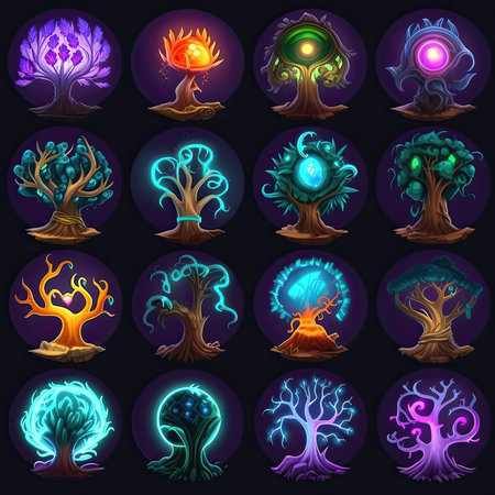 fantasy game magic tree ai generated. beautiful scene, grass tale, jungle land fantastic game magic tree illustrationの素材