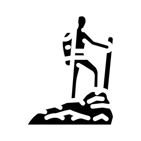 mountaineer on the top adventure glyph icon vector illustrationのイラスト素材