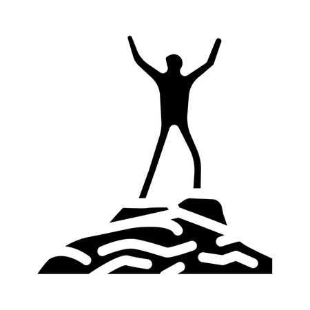 mountaineer on the top adventure glyph icon vector illustrationのイラスト素材