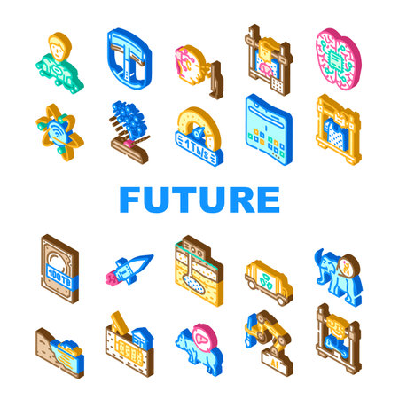 future technology digital data icons set vectorのイラスト素材