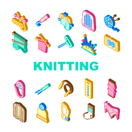 knitting wool textile knit icons set vectorのイラスト素材