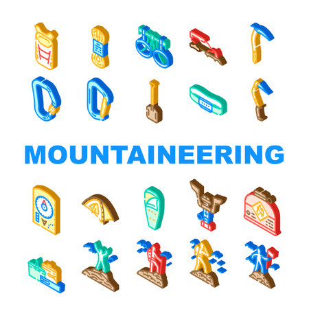 mountaineering tool sport icons set vectorのイラスト素材