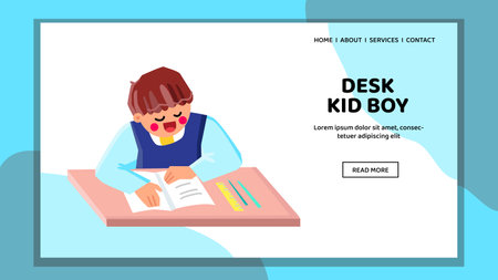 children desk kid boy vectorのイラスト素材