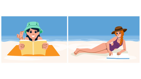 book woman reading beach vectorのイラスト素材