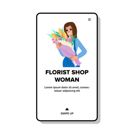 happy florist shop woman vectorのイラスト素材