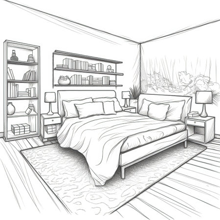 design cozy bedroom bed ai generated. decor furniture, cover modern, house cushion design cozy bedroom bed illustrationの素材