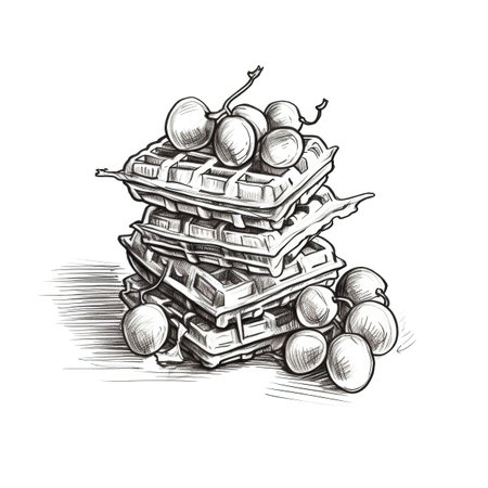 belgium stack of waffles ai generated. breakfast belgian, background food, syrup fruit belgium stack of waffles illustrationの素材