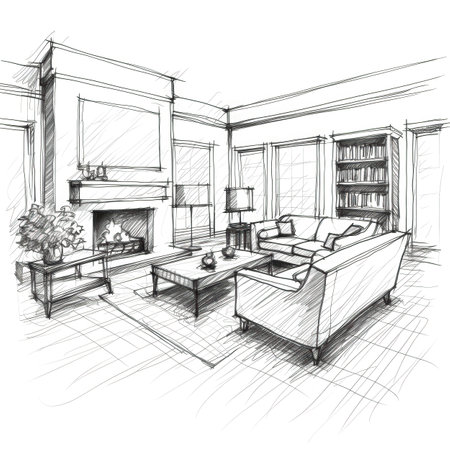 house cozy living room fireplace ai generated. design decor, home floor, carpet furniture house cozy living room fireplace illustrationの素材