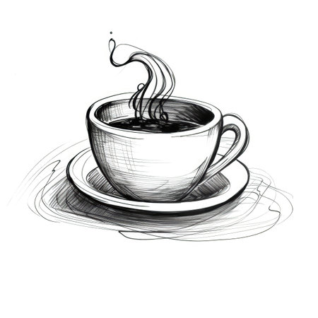 hot cup of coffee ai generated. black espresso, cafe drink, top 3d hot cup of coffee illustrationの素材