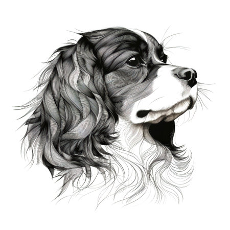 eyes Cavalier King Charles Spaniel Dog ai generated. silhouette background, forest profile, green pet eyes Cavalier King Charles Spaniel Dog illustrationの素材