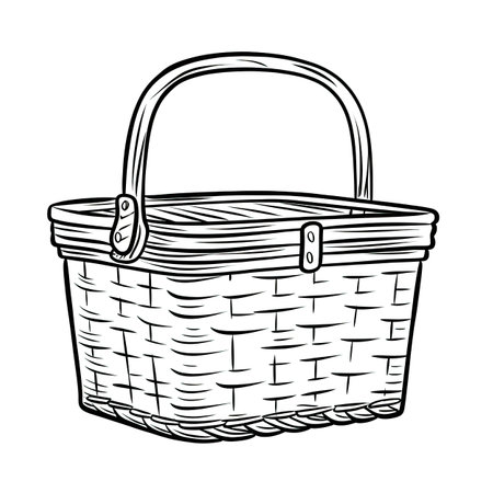 hamper Picnic basket ai generated. blanket background, cheese grass, fruit snack hamper Picnic basket illustrationの素材