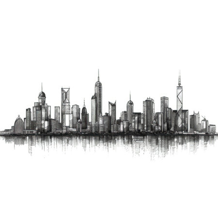 city skyline ai generated. light urban, landscape town, skyscraper background scape city skyline illustrationの素材