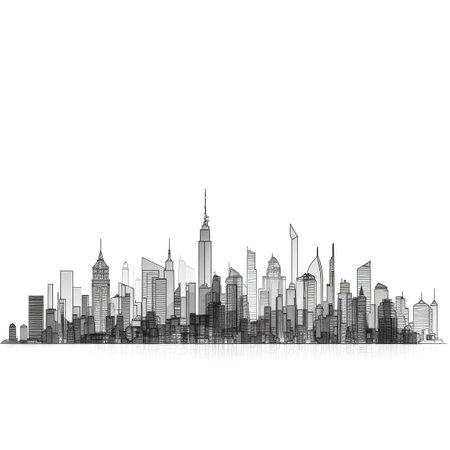 urban city skyline ai generated. landscape town, skyscraper background, night future urban city skyline illustrationの素材