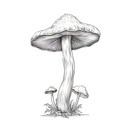 fungi mushroom ai generated. top edible, vegetarian fresh, slice above fungi mushroom illustrationの素材