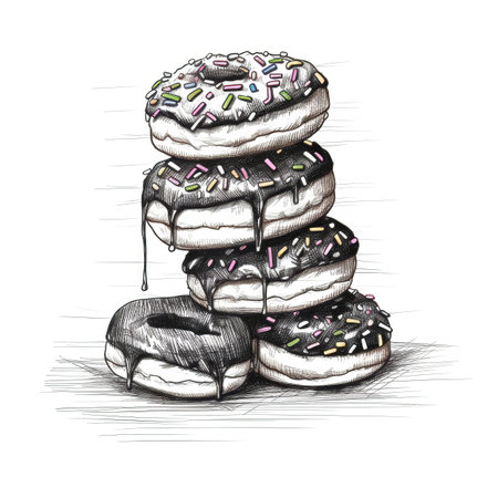 chocolate stack of donuts ai generated. donut food, dessert background, different sugar chocolate stack of donuts illustrationの素材
